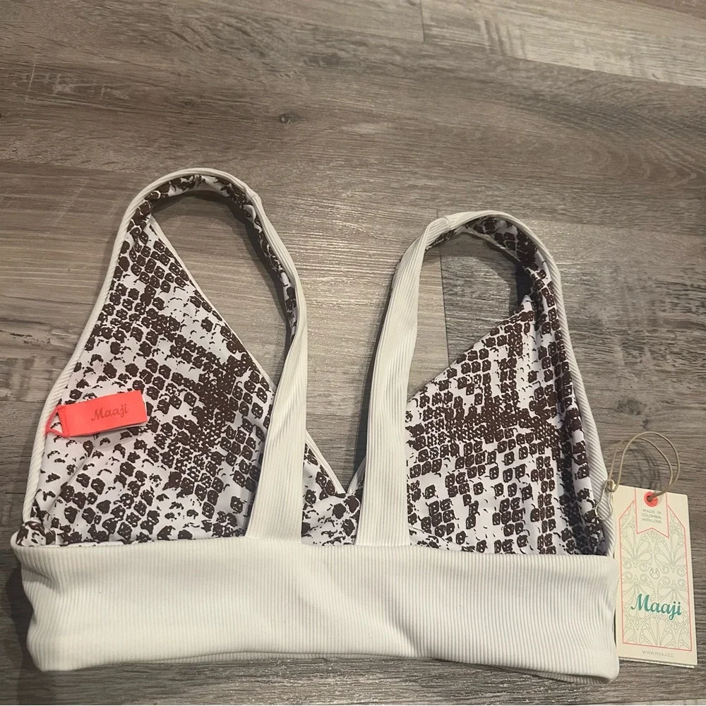 MAAJI Reversible Bikini Top Size Medium Animal Print Brown White_6